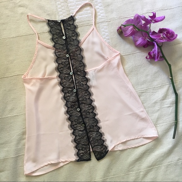 Adore Me light pink chiffon cami w black lace back - Picture 2 of 8